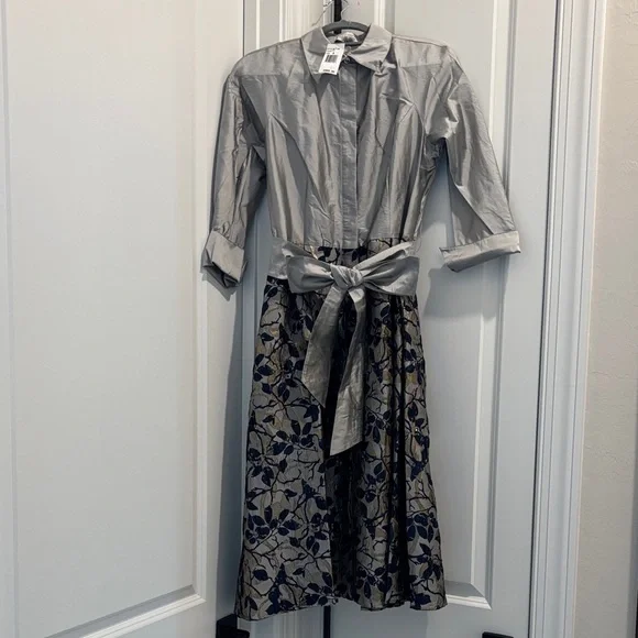 NWT Rickie Freeman Teri Jon taffeta floral front-button cocktail dress, Size 8 - Picture 3 of 15